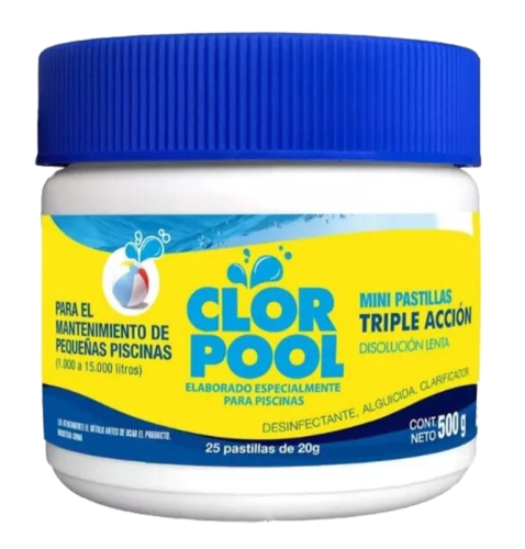 Pastillas Cloro Triple Acción (Chicas 20grs) Pote 500gr ClorPool