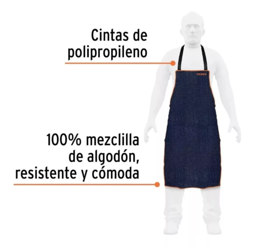 Delantal 100% Algodon 49x84cm Tela Vaquera Truper - Imagen 3