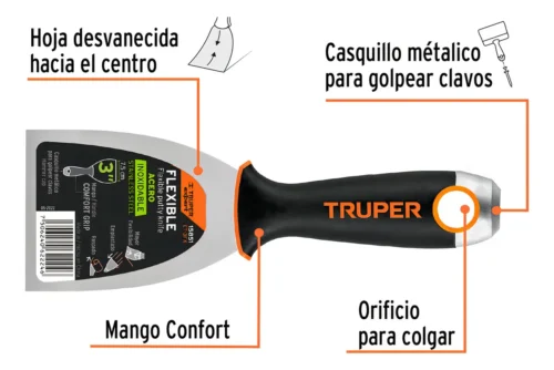 Espátula Flexible 3" Inox Mango comfort Grip Truper - Imagen 2