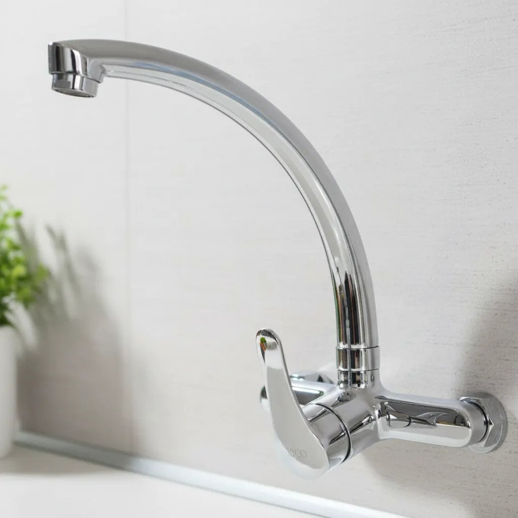 Monocomando Grifo De Pared Pico Alto Cocina - Aym Plateado - Imagen 2