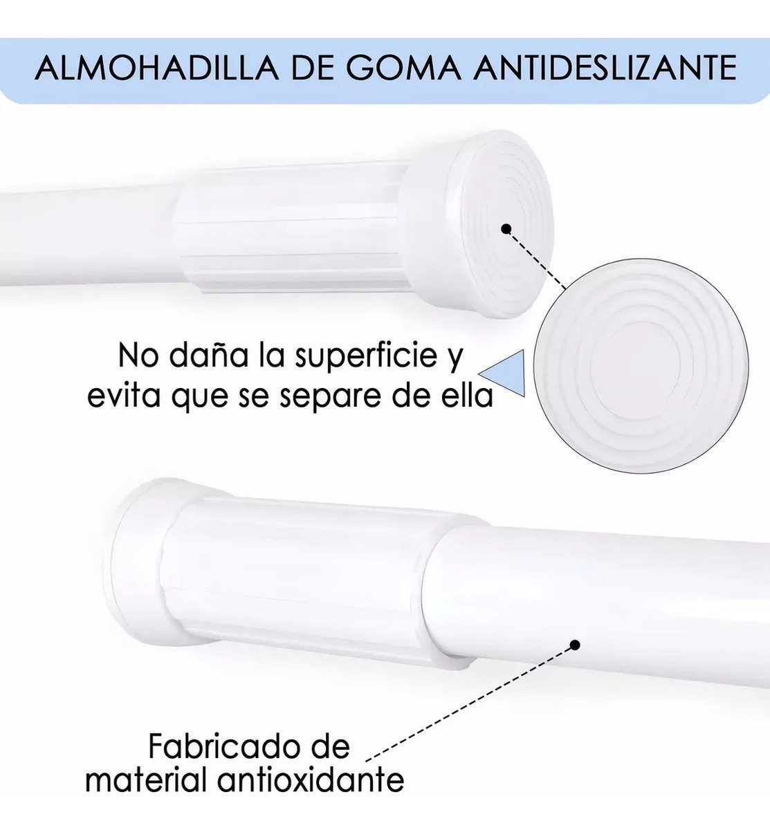 Barrote Extensible Para Ducha C/soporte 140-260cm Inoxidable Gris - Imagen 2