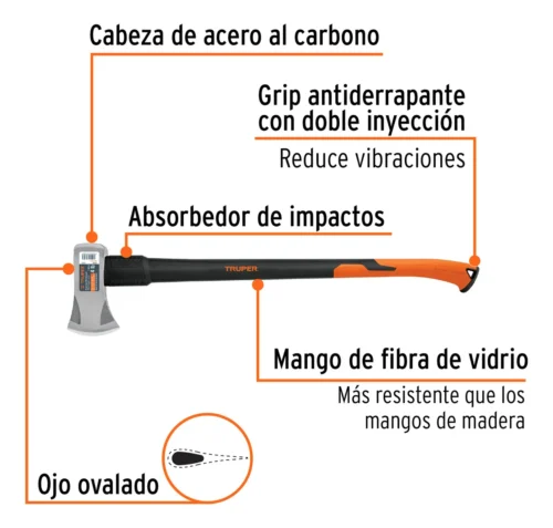 Hacha C/Cabo Fibra de Vidrio Michigan 1.8Kgrs Truper - Imagen 2