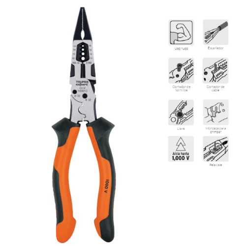 Alicate 8" Multiuso Punta Fina 6en1 1000V Truper