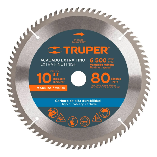 Disco de Corte de Madera 10", 80 Dientes Buje 1" Truper