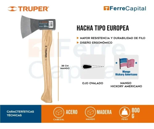 Hacha de Mano Cazadora de 800gr C/Cabo - Truper - Imagen 2